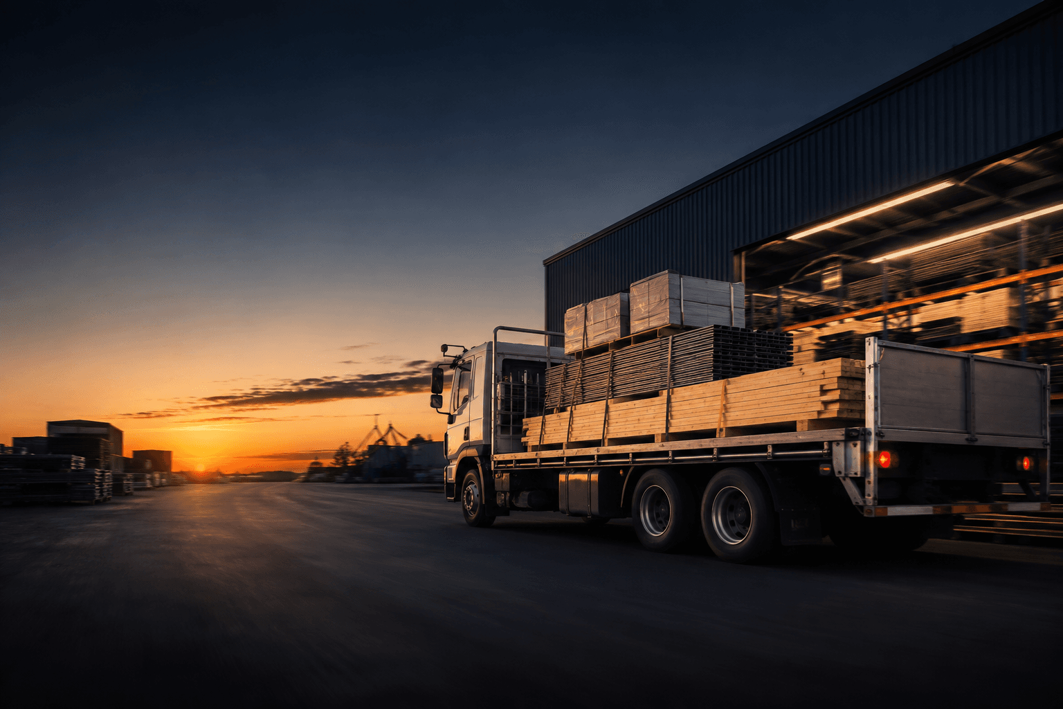 Materials delivery truck ready for dispatch