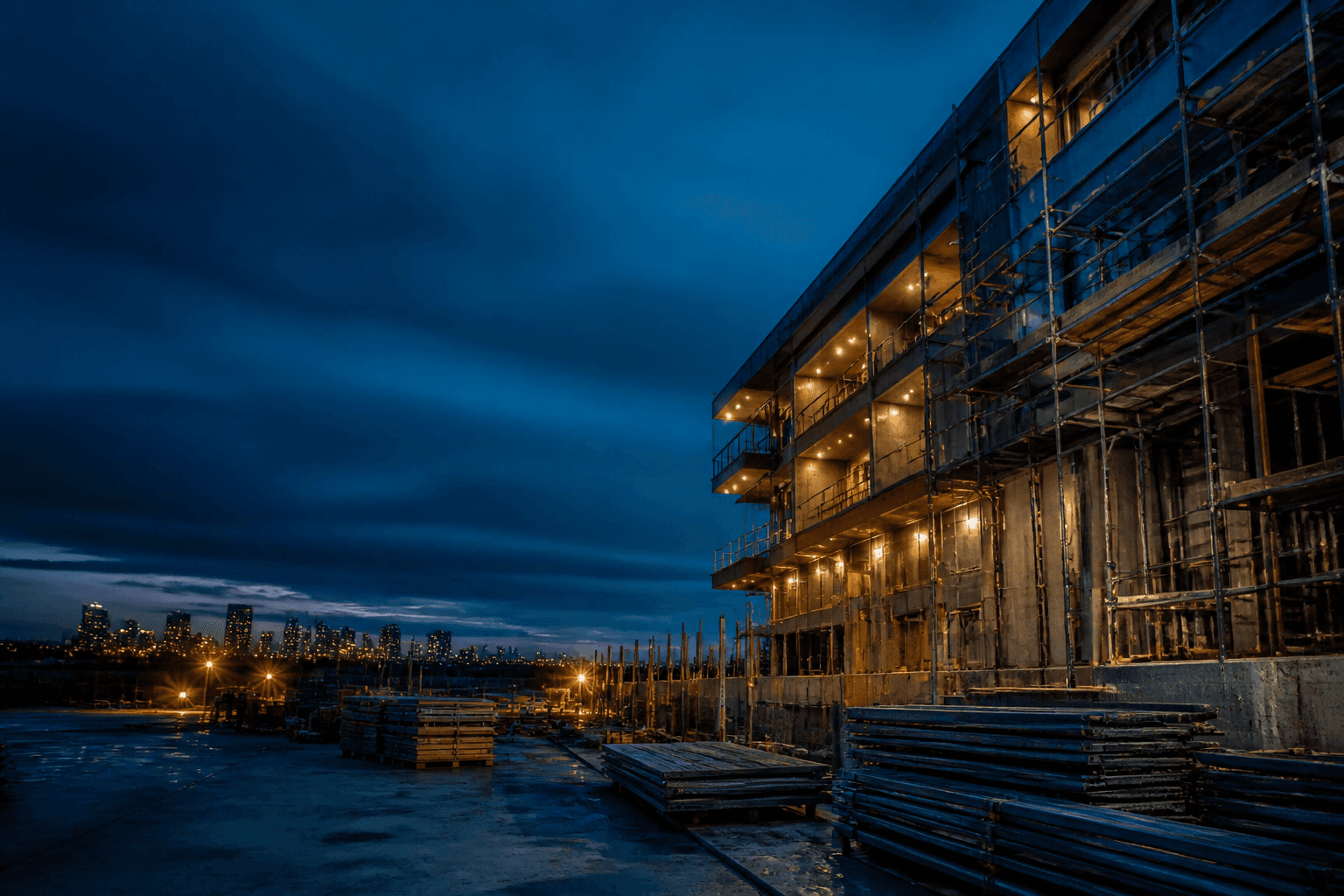 Construction project at blue hour